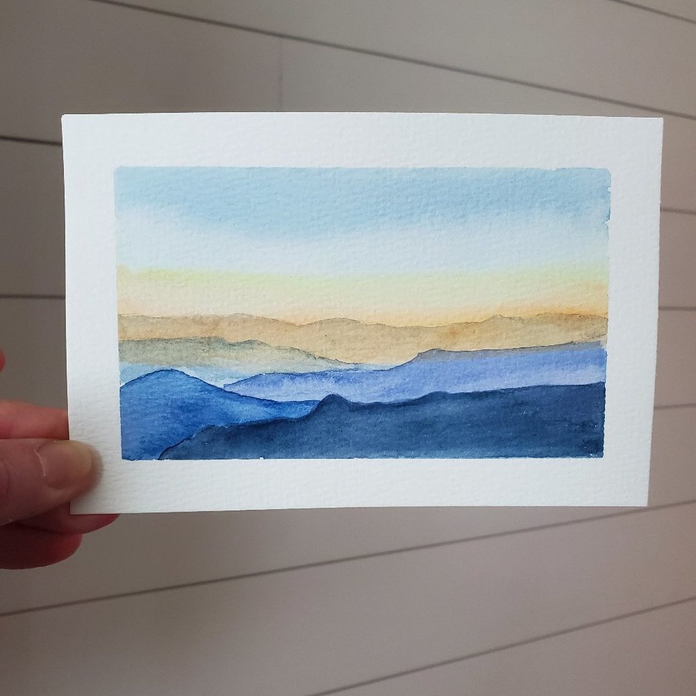 Original Watercolor Painting NWOT Landscape Scenery with Mountains